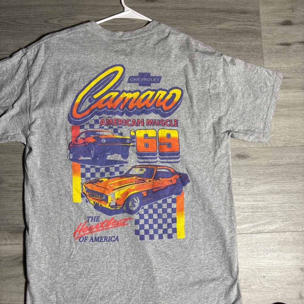 Chevrolet Camaro 1969 American Muscle Graphic T-Shirt Gray Men's XL SS Racing‎